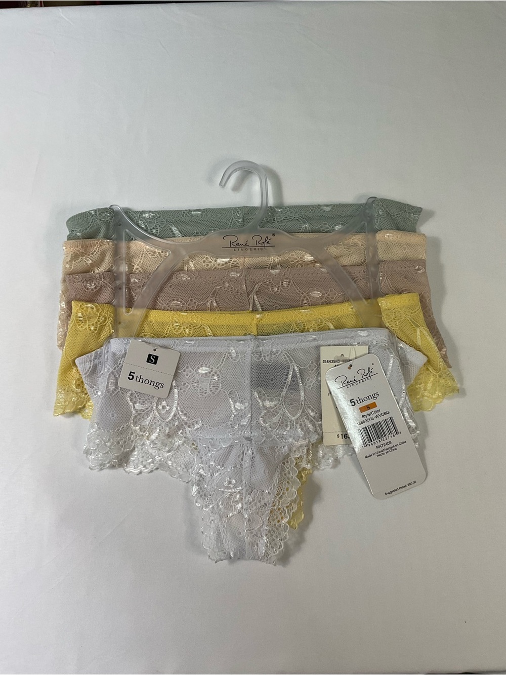 Rene Rofe Floral Lace Thong Set in White, Yellow, Beige, Tan, and Sage size S